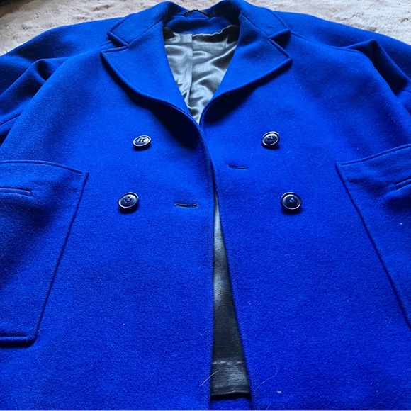 STUNNING Vintage Royal Blue Pure Virgin Wool Long Line Coat with shoulder pads - Picture 3 of 9